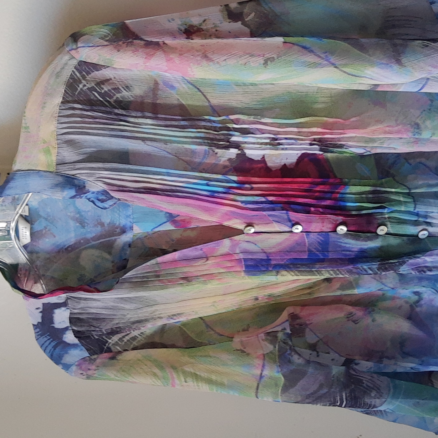 Casual Studio Sheer Watercolor Abstract Print Tucked Bib Blouse Size Large